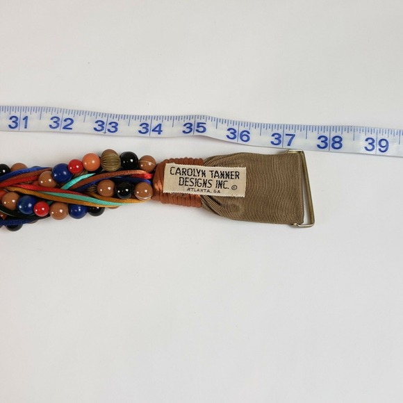 Designer Carolyn Tanner Vintage Beaded Cord Hippie Boho Festival Adjustable Belt